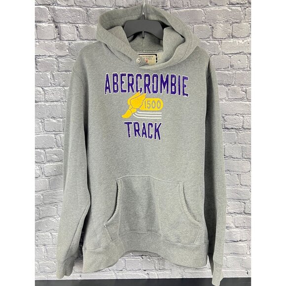 Vtg Abercrombie Fitch Hoodie Men’s XL Spell Out Pullover Gray 90s Y2K Sweatshirt - Picture 1 of 11